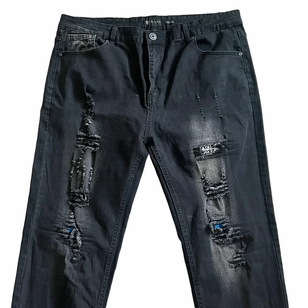 Waimea Skinny Fit Jeans Men 38 Black Distressed Ripped Patchwork‎ Grunge Rocker